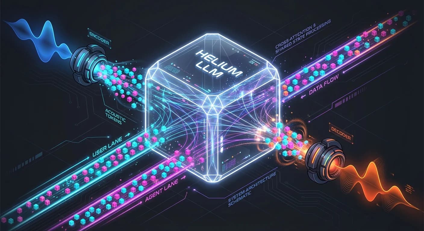 Translucent Crystalline LLM Block, Flowing Stream of Voxel Cubes, Parallel Dual-Channel Data Tracks, Waveform to Token Transformation